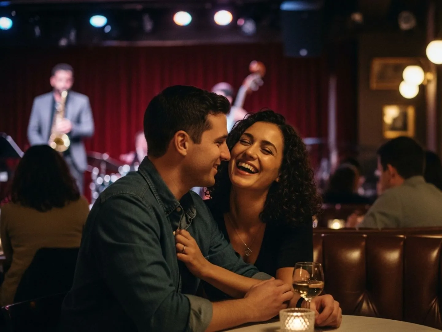 Couple at an intimate live jazz bar